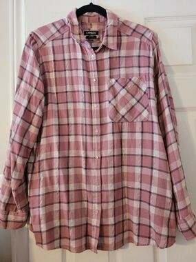 Pink Plaid Long-Sleeve Button-Up Shirt